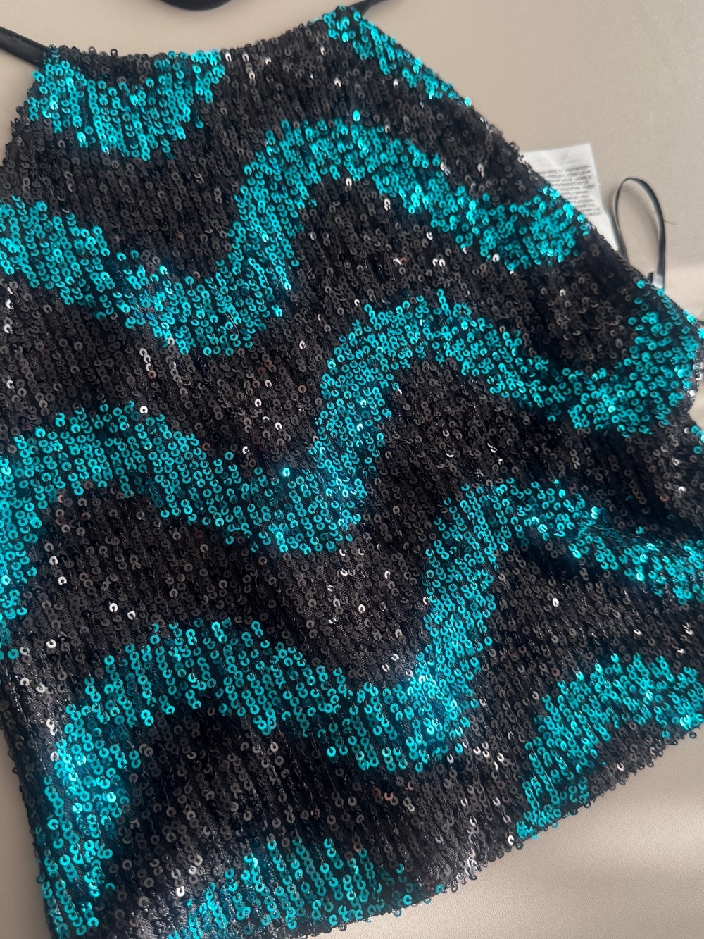 Black & Teal Sequin Halter Tank Top